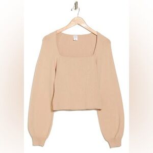 [melrose & market] blouson sleeve crop corset ribbed sweater beige XXL